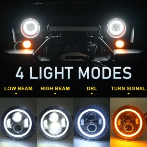 7 inch LED Round Headlight With Halo Ring For Jeep JK JL JT - Image 6
