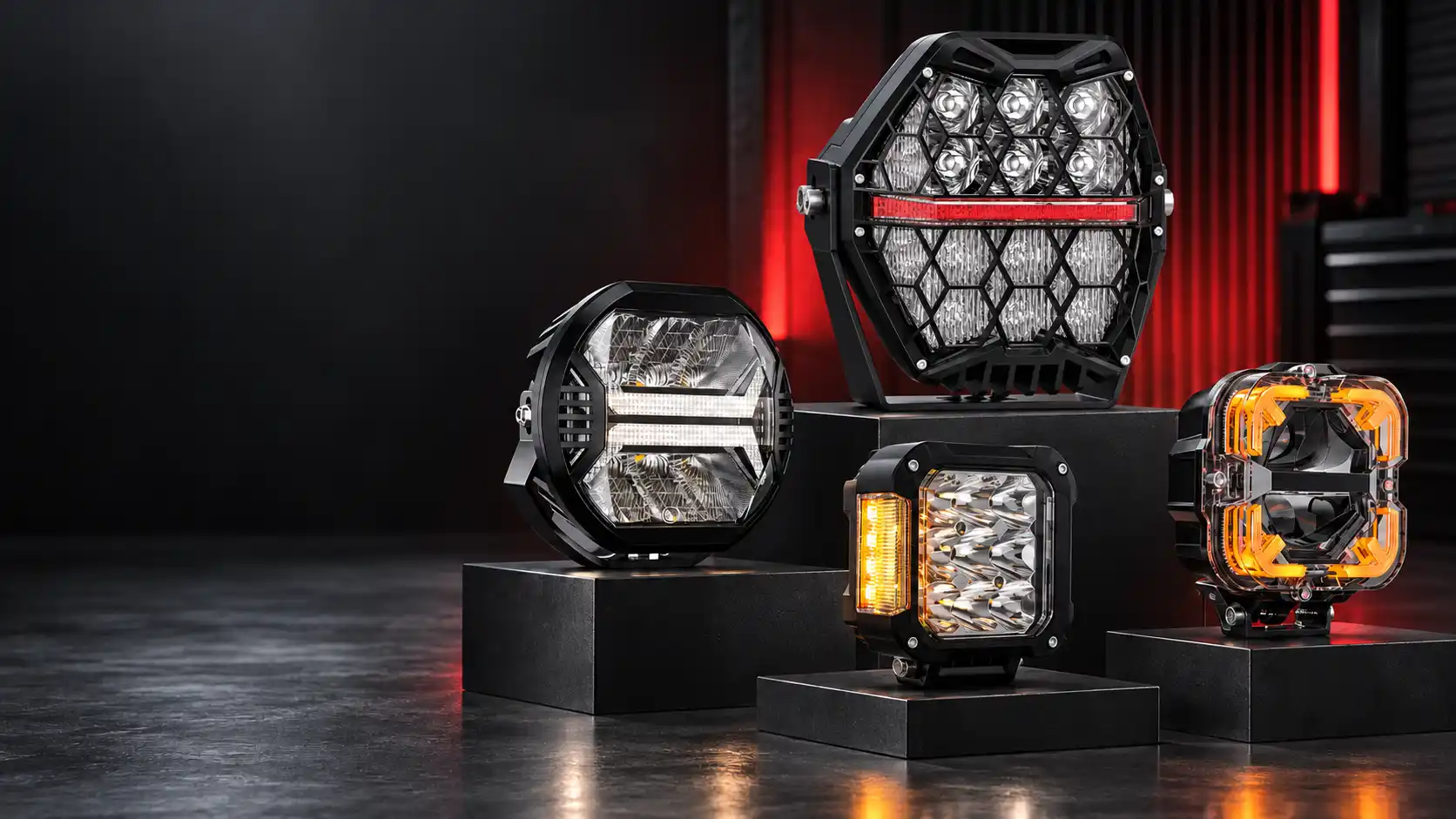 Luces de conducción todoterreno LOYO con diseño de panal para una gama de productos de marca propia